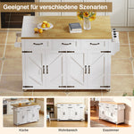 Kitchen Island Fold-down Worktop, 4 Doors 3 Drawers, White