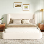 Upholstered Double Bed with Hydraulic Storage 140x200cm, Beige Bouclé