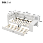 Daybed Upholstered 90x200cm Pull-out Bed Desk LED USB - White