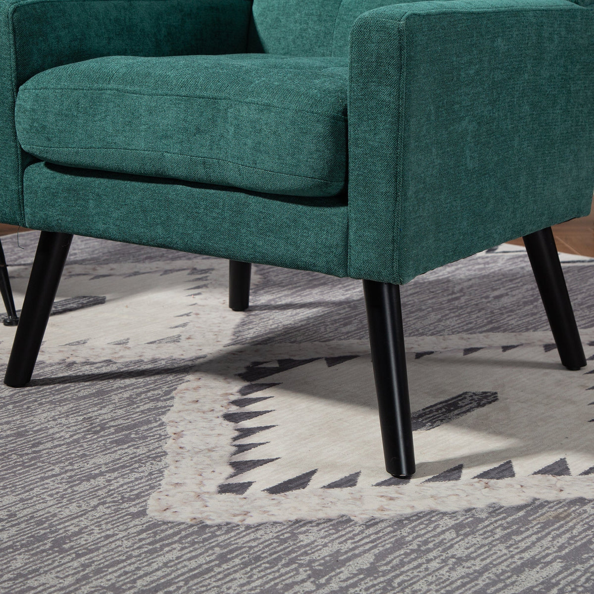 Upholstered Armchair with Buttoned Padding and Solid Wood Legs, Suede Black
