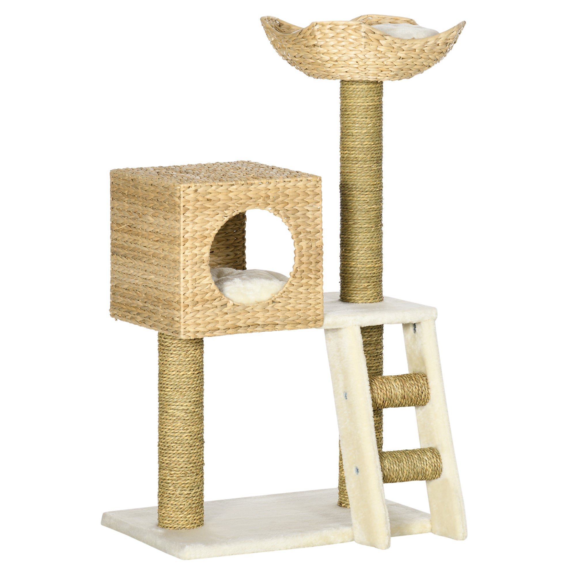 Cat Tree, 100.5 cm High, Cat Cave, Bed, Stairs, Sisal, Natural