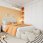 Upholstered Bed, Hydraulic with Rabbit Ears & Storage, Velvet Beige