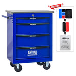 4-Drawer Tool Trolley, Multifunctional Rolling Storage, Metal, Black & Blue