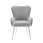 Velvet Dining Chair Set of 4 with Armrests Lumbar Support Adjustable Feet Grey