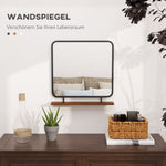 Wall Mirror with Wooden Shelf, Rectangular, Black