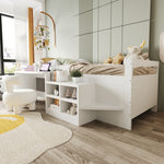 Children's Bed 90x200cm, Storage & Desk with Sockets, Wooden White