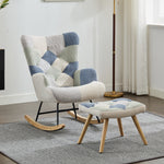 Rocking Recliner with Footstool and Upholstered Armchair, Patchwork Houndstooth Pattern