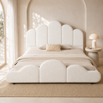 Upholstered Children's Bed 140x200cm with Headboard in Beige Bouclé