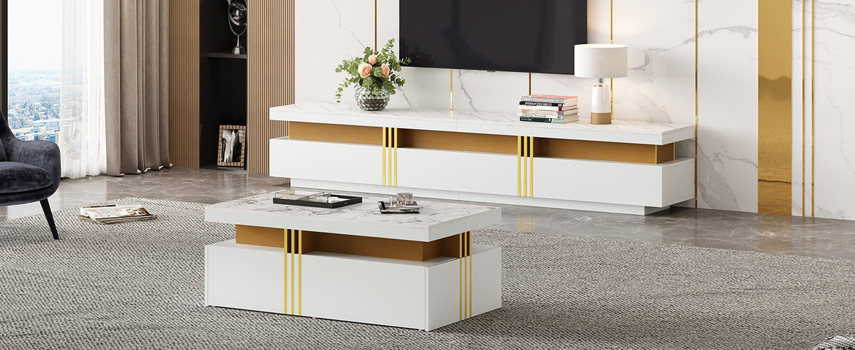 TV Wall Cabinet Set with Coffee Table & TV Cabinet, White