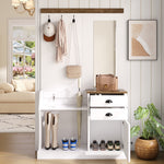 Wardrobe Set with Mirror, Hooks, Drawers & Umbrella Stand, Wood and White