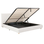 Upholstered Double Bed 180x200cm Hydraulic Storage White Bouclé