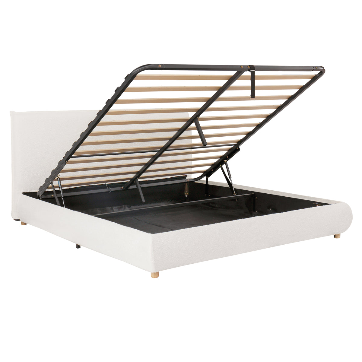Upholstered Double Bed 180x200cm Hydraulic Storage White Bouclé