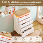 Chest of Drawers, 6-Drawer LED High-Gloss Sideboard, White