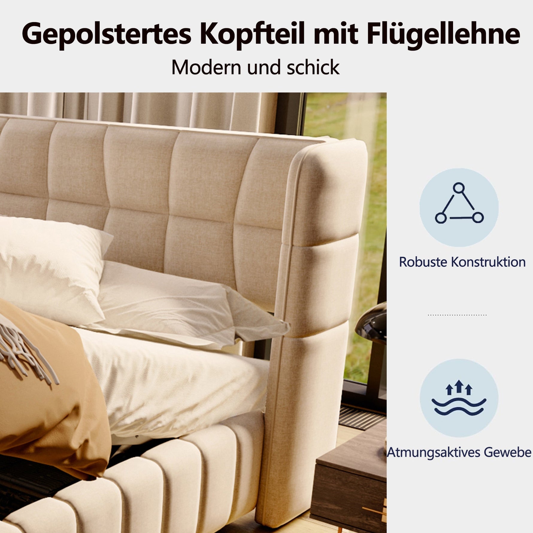 Upholstered Bed 180x200cm Pneumatic Storage Slatted Frame - Beige Linen