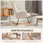 Rocking Chair & Footstool, High Back, Soft Fleece, Wooden Legs, Beige