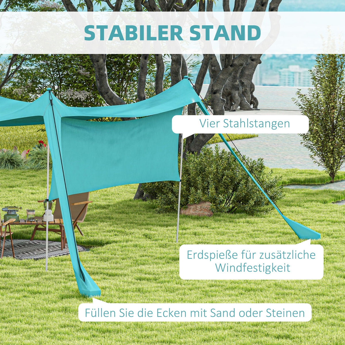 Sunshade Canopy, Waterproof 3x3x2m, Steel Poles, Fabric
