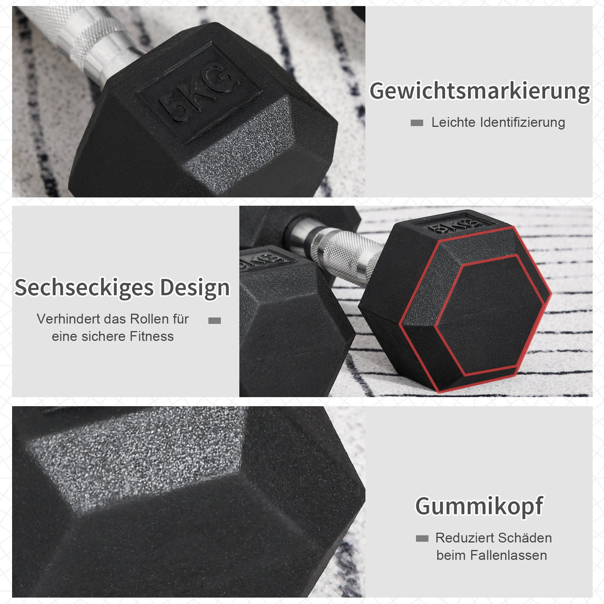 Hexagon dumbbells, set of 2, 2x5 kg, cast iron with rubber coating, black