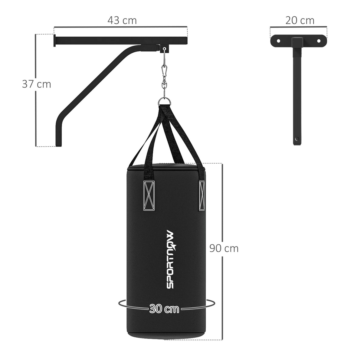 Punching Bag Wall Mount, Adjustable, Steel, Black
