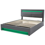 Upholstered Bed 160x200cm with LED & Storage, Grey PU