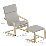 Lounge Chairs Set of 2 with Footstool, Armrest, Headrest, Light Grey Linen
