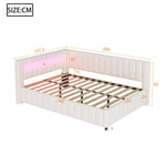 Upholstered Sofa Bed 140x200 with LED & USB Charging Port, Velvet Beige