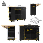 Kitchen Island Mobile Removable Partitions Wine Rack - Black Wood Grain