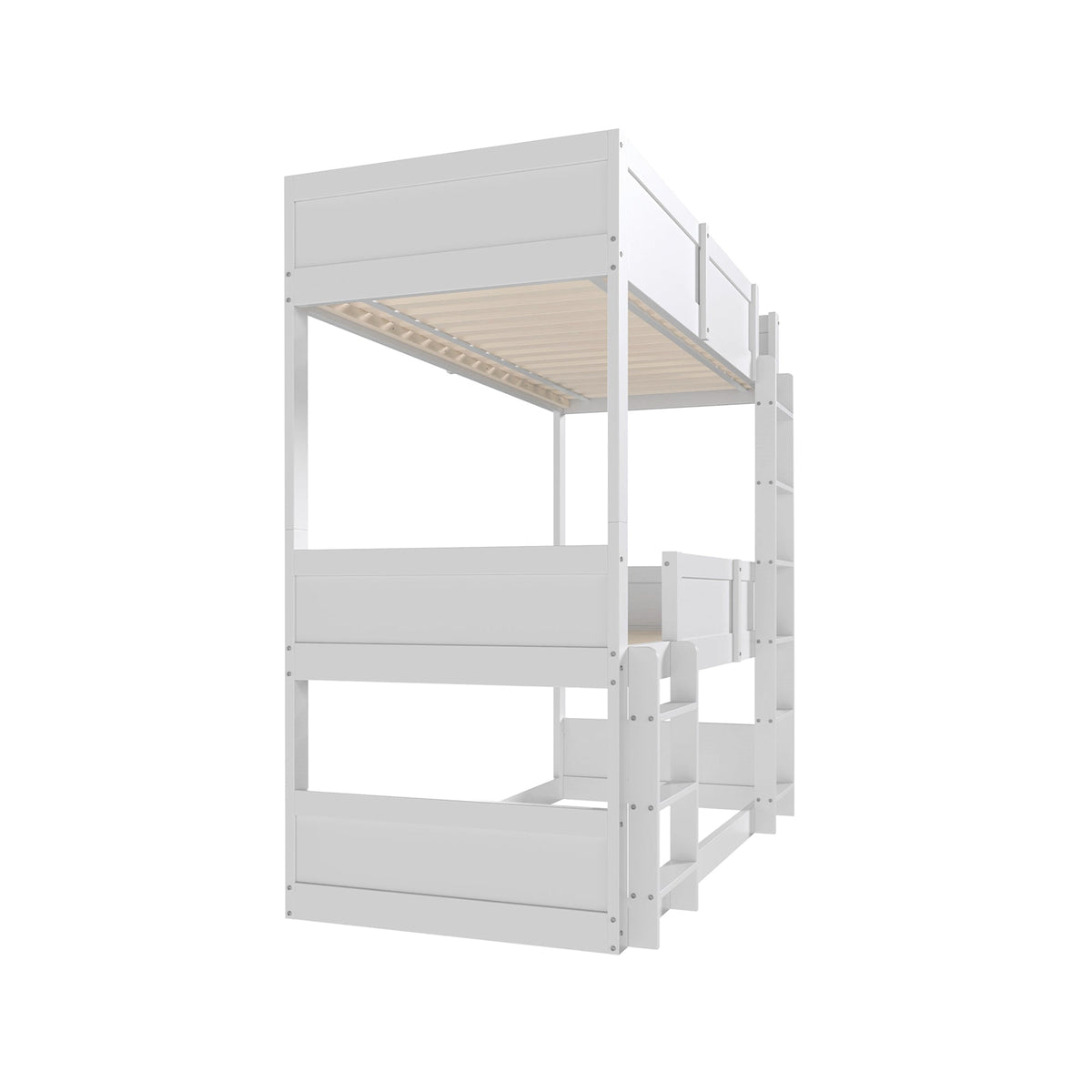 Triple Bed, Loft High Fence Design, Children's, Solid Wood, White