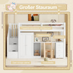 Loft Bed with Wardrobe, Desk, Stairs and Drawers, 90 x 200cm, White