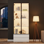 Display Cabinet 80x34x200cm Tall with LED Lights 2 Doors Aluminum Frame White