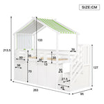 Bunk Bed, Safety Gate, Wardrobe, Lockers, Stairs, 90x200cm, White & Green Pine+MDF+Plywood