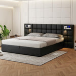 Upholstered Bed 180x200cm Hydraulic Storage USB/Wireless Charging LED Lamp - PU Black