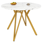 Round Dining Table 100cm 4-Seater Metal Legs MDF Marble Top - Gold
