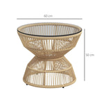 Rattan Side Table Ø60 cm Tempered Glass Boho Design Natural Wood
