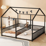Metal Bed 90x200cm House Design Ladder - Black Iron Frame