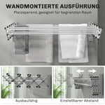 Clothes Airer, Wall Mounted Extendable Drying Rack, 8 Rods, Silver Aluminum