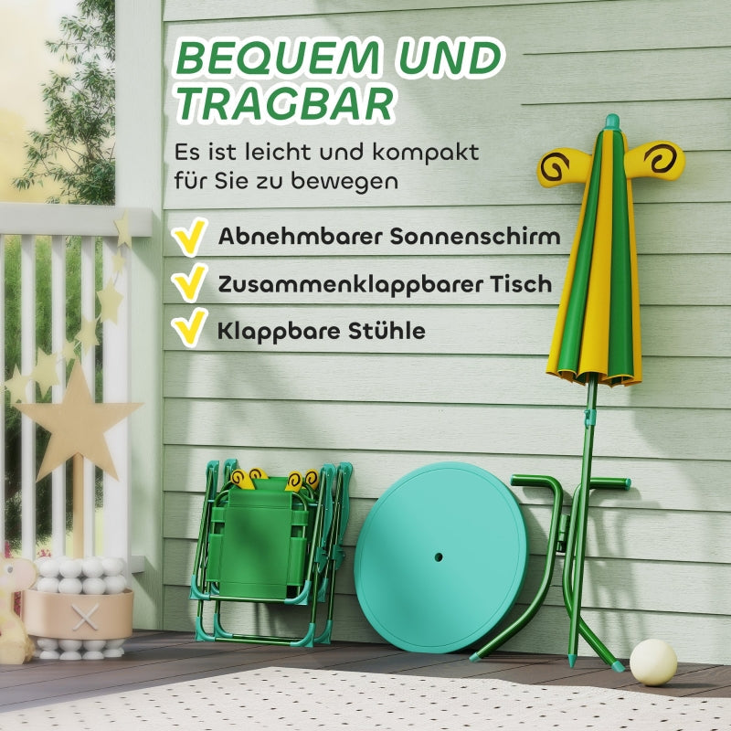 Children's Garden Furniture Set - Table, Chairs, Parasol, Bee Design - Green and Yellow