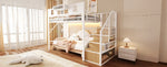 Metal Loft Bed 90x200cm with Storage Ladder & Light Strip, White