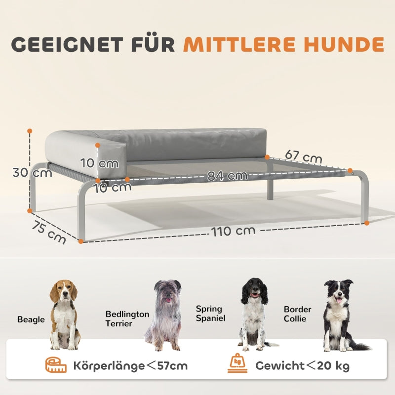 Outdoor Dog Bed, Raised with L-Shaped Cushion for Medium Dogs, Light Grey