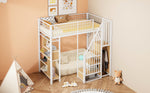 Multifunctional Loft Bed 90x200cm Storage Shelves Stairs, Metal White