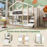 Bunk Bed 90x200cm Tree House Loft with Stairs & Fall Protection, Natural & White