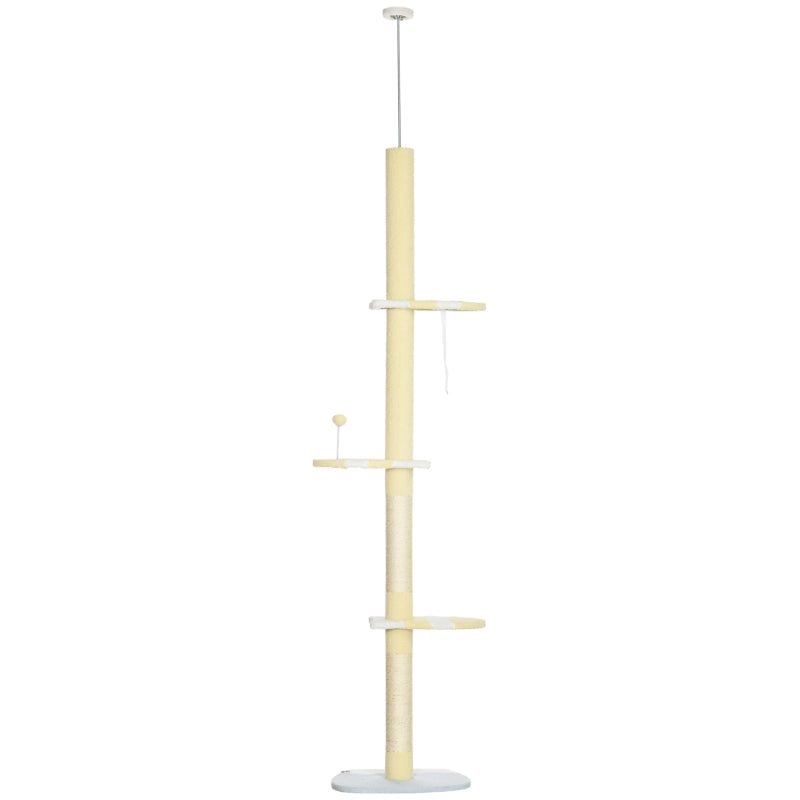Cat Tree, Height-Adjustable Anti-Slip Sisal Rope, Yellow/White/Blue