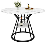 Round Dining Table with Metal Legs and Storage Shelf, Marble Pattern Gold and Black