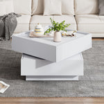 Coffee Table, Functional 360° Rotating with 2 Shelves & Storage, Pure White