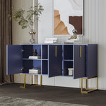 Sideboard, 3-Door Adjustable Shelves U-Shaped Metal, Navy Blue