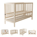 Wooden Baby Bed 140x60cm Multifunctional Convertible Side Bed Desk Height-Adjustable Spruce Natural