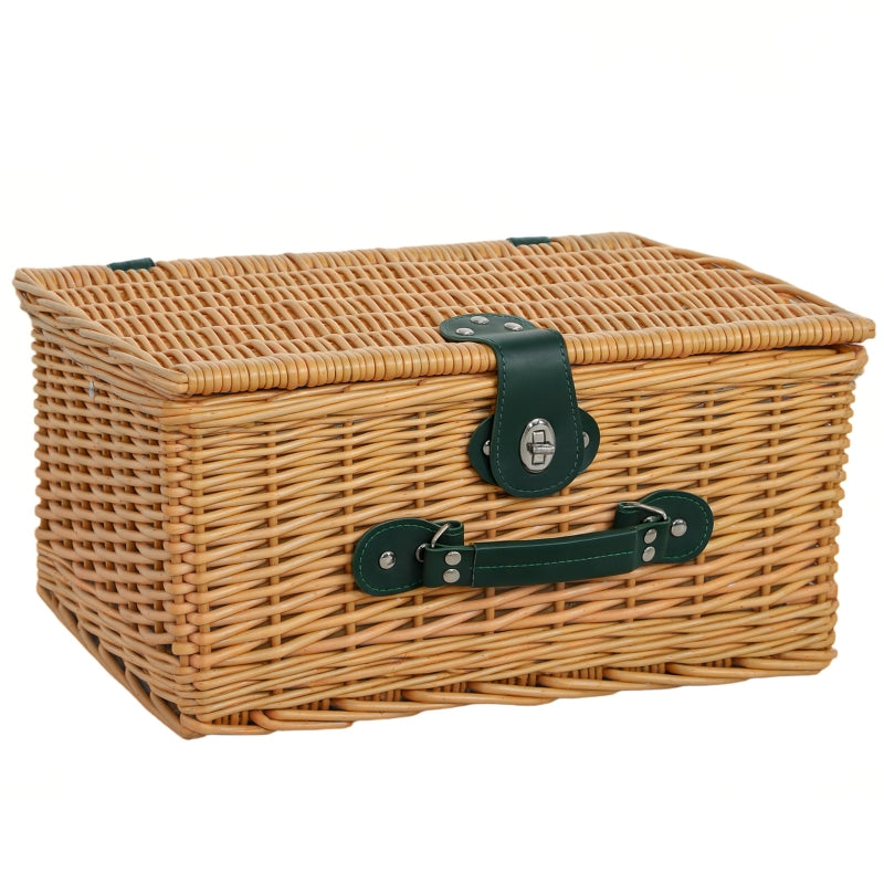 Picnic Basket, Insulated Cooler Compartment, Cutlery Set, Wicker Light Brown