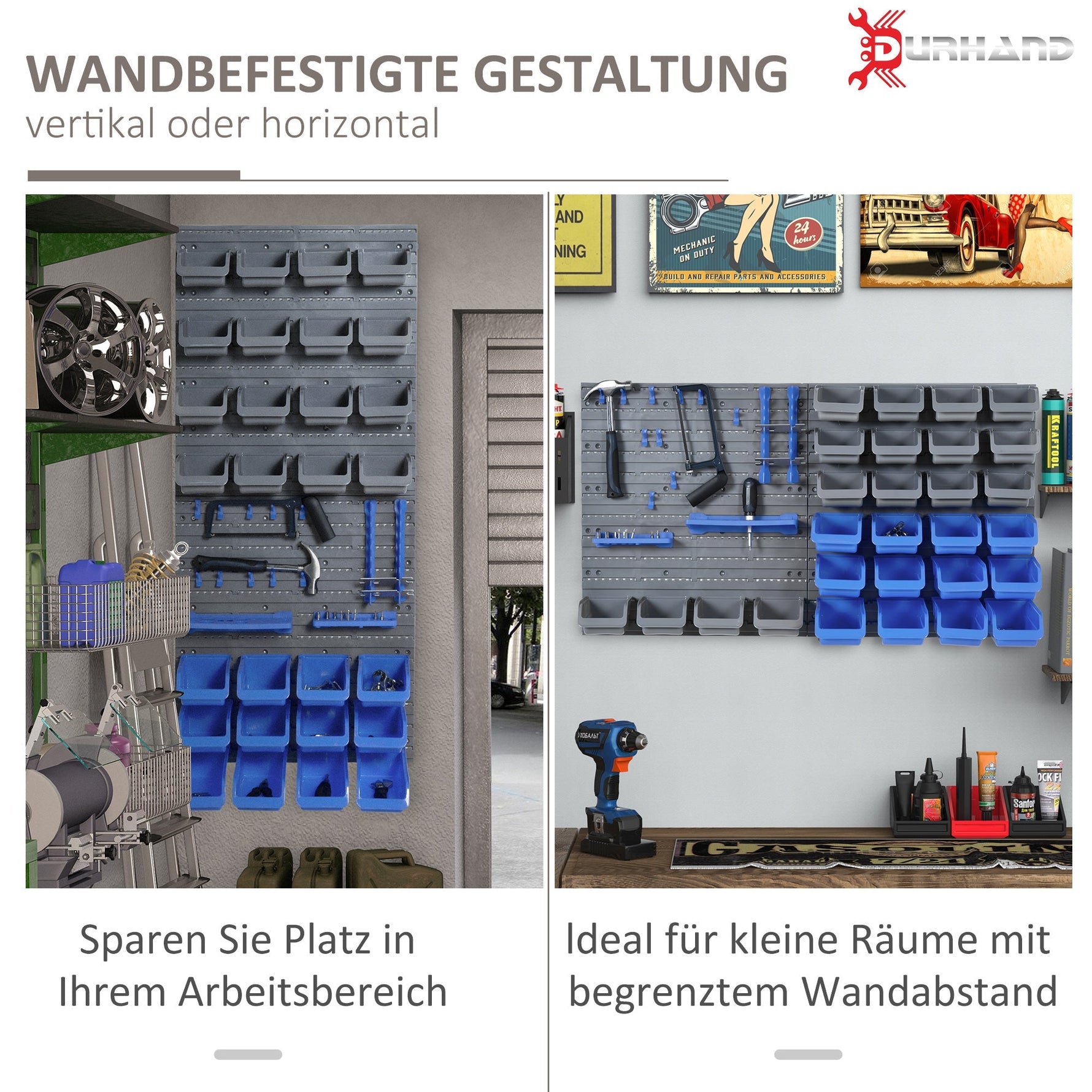 Tool Pegboard, Holder for Workshop, Blue+Grey
