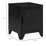 Bedside Table with Adjustable Shelf and Door, Metal Black