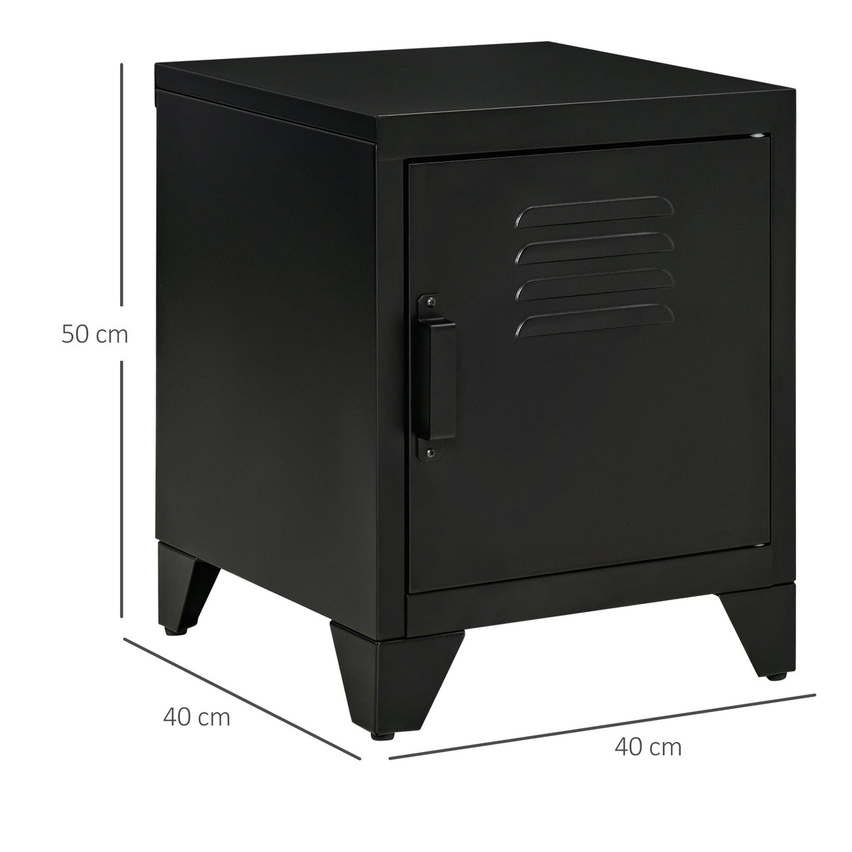 Bedside Table with Adjustable Shelf and Door, Metal Black