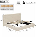 Upholstered Double Bed 180x200cm, Hydraulic Storage, Beige Chenille